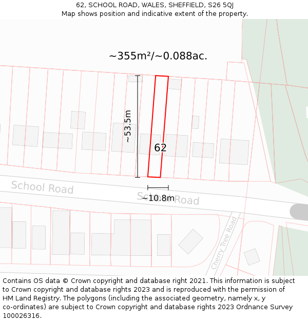 62, SCHOOL ROAD, WALES, SHEFFIELD, S26 5QJ: Plot and title map