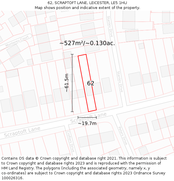 62, SCRAPTOFT LANE, LEICESTER, LE5 1HU: Plot and title map