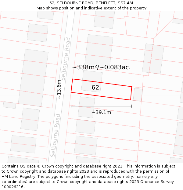 62, SELBOURNE ROAD, BENFLEET, SS7 4AL: Plot and title map