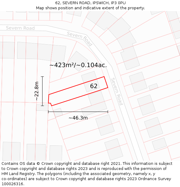 62, SEVERN ROAD, IPSWICH, IP3 0PU: Plot and title map