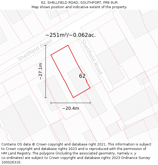 62, SHELLFIELD ROAD, SOUTHPORT, PR9 9UR: Plot and title map