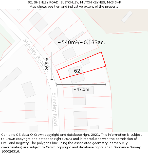 62, SHENLEY ROAD, BLETCHLEY, MILTON KEYNES, MK3 6HF: Plot and title map