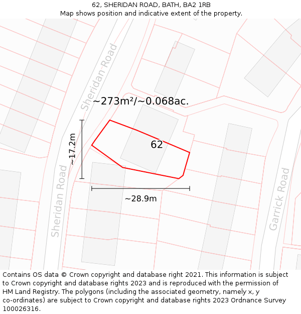 62, SHERIDAN ROAD, BATH, BA2 1RB: Plot and title map