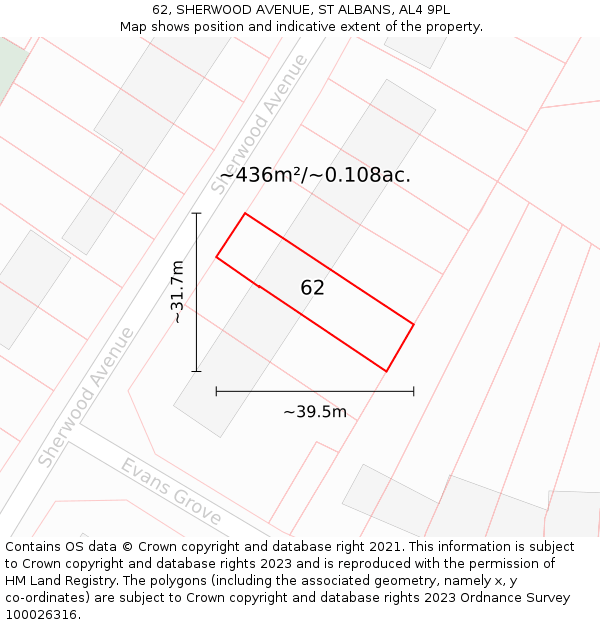 62, SHERWOOD AVENUE, ST ALBANS, AL4 9PL: Plot and title map