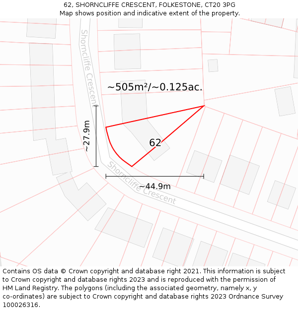62, SHORNCLIFFE CRESCENT, FOLKESTONE, CT20 3PG: Plot and title map
