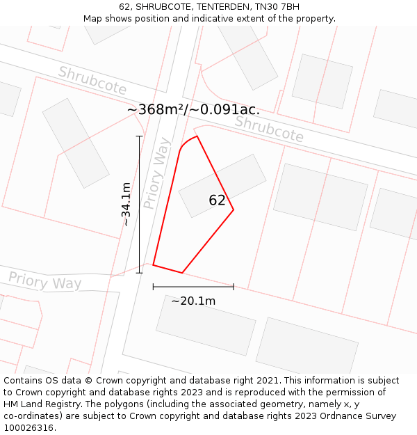 62, SHRUBCOTE, TENTERDEN, TN30 7BH: Plot and title map