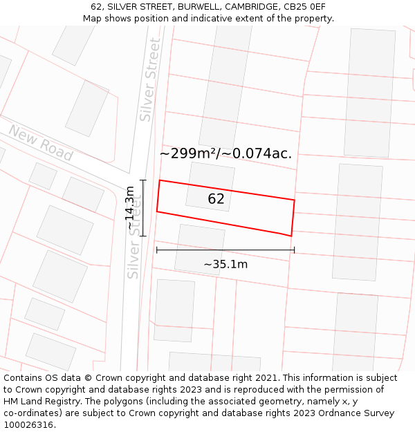 62, SILVER STREET, BURWELL, CAMBRIDGE, CB25 0EF: Plot and title map