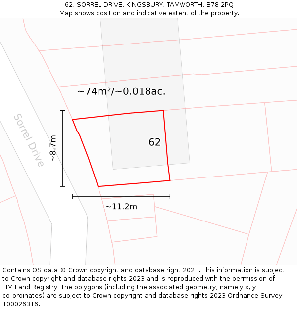 62, SORREL DRIVE, KINGSBURY, TAMWORTH, B78 2PQ: Plot and title map
