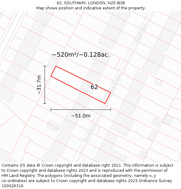 62, SOUTHWAY, LONDON, N20 8DB: Plot and title map