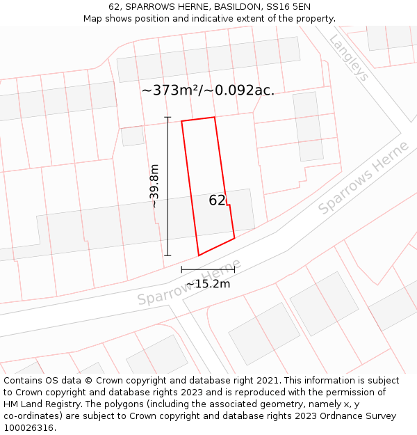 62, SPARROWS HERNE, BASILDON, SS16 5EN: Plot and title map
