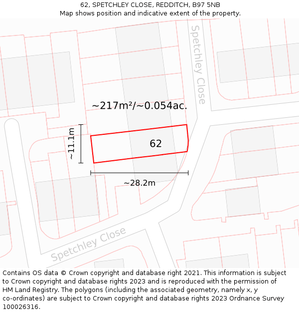 62, SPETCHLEY CLOSE, REDDITCH, B97 5NB: Plot and title map
