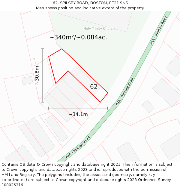 62, SPILSBY ROAD, BOSTON, PE21 9NS: Plot and title map