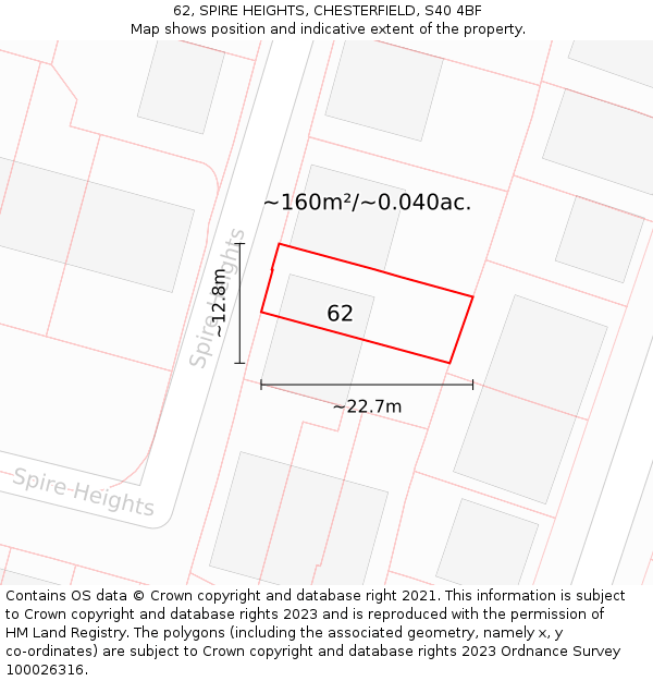 62, SPIRE HEIGHTS, CHESTERFIELD, S40 4BF: Plot and title map