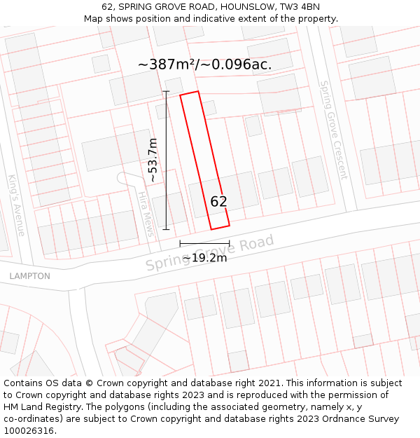 62, SPRING GROVE ROAD, HOUNSLOW, TW3 4BN: Plot and title map
