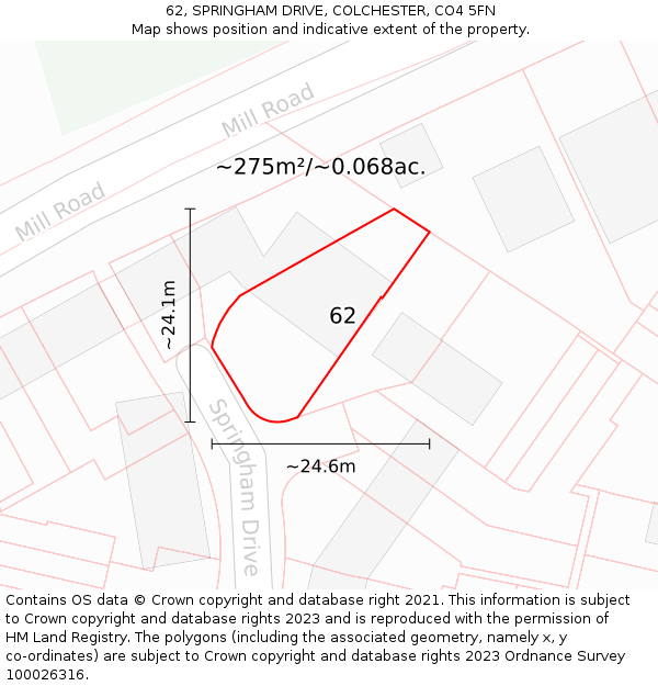62, SPRINGHAM DRIVE, COLCHESTER, CO4 5FN: Plot and title map
