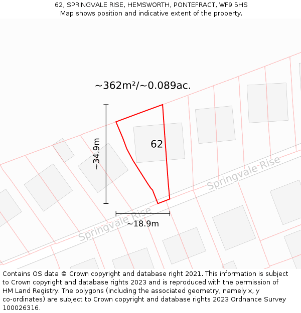 62, SPRINGVALE RISE, HEMSWORTH, PONTEFRACT, WF9 5HS: Plot and title map