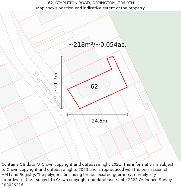 62, STAPLETON ROAD, ORPINGTON, BR6 9TN: Plot and title map
