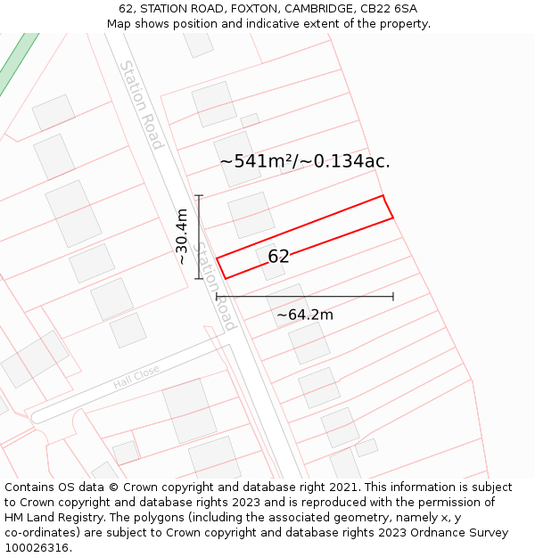62, STATION ROAD, FOXTON, CAMBRIDGE, CB22 6SA: Plot and title map