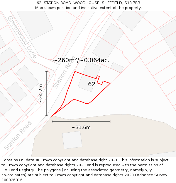 62, STATION ROAD, WOODHOUSE, SHEFFIELD, S13 7RB: Plot and title map