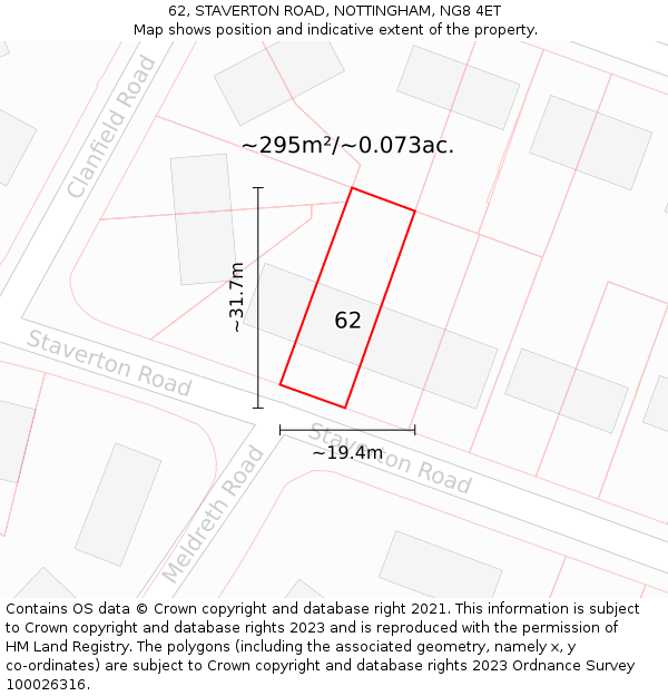 62, STAVERTON ROAD, NOTTINGHAM, NG8 4ET: Plot and title map