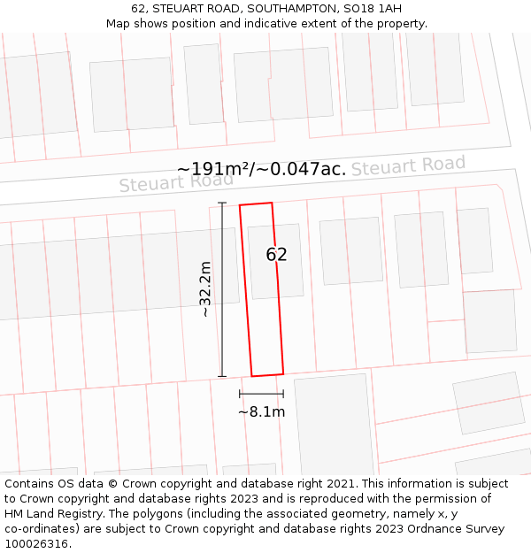 62, STEUART ROAD, SOUTHAMPTON, SO18 1AH: Plot and title map