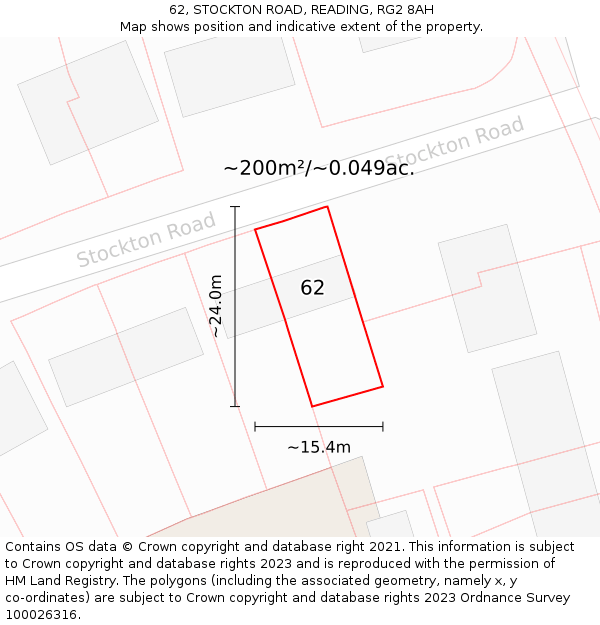 62, STOCKTON ROAD, READING, RG2 8AH: Plot and title map