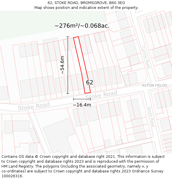 62, STOKE ROAD, BROMSGROVE, B60 3EG: Plot and title map