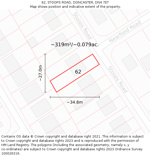62, STOOPS ROAD, DONCASTER, DN4 7ET: Plot and title map