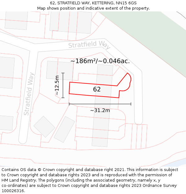 62, STRATFIELD WAY, KETTERING, NN15 6GS: Plot and title map