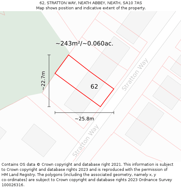 62, STRATTON WAY, NEATH ABBEY, NEATH, SA10 7AS: Plot and title map