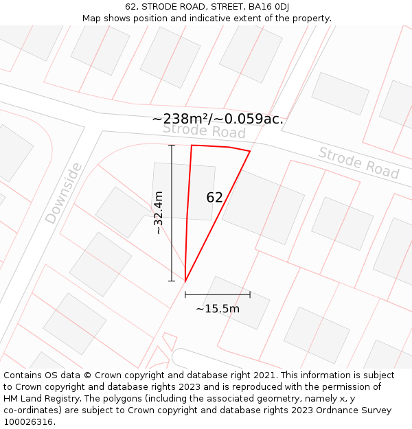 62, STRODE ROAD, STREET, BA16 0DJ: Plot and title map