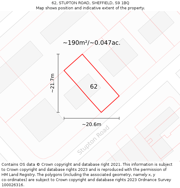 62, STUPTON ROAD, SHEFFIELD, S9 1BQ: Plot and title map