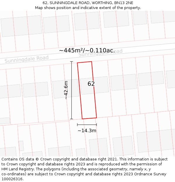 62, SUNNINGDALE ROAD, WORTHING, BN13 2NE: Plot and title map