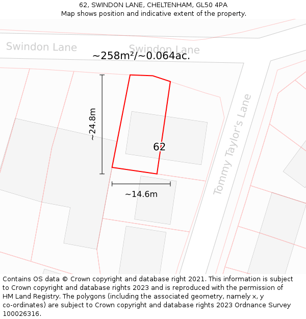 62, SWINDON LANE, CHELTENHAM, GL50 4PA: Plot and title map