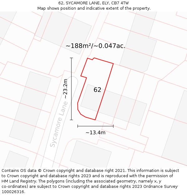 62, SYCAMORE LANE, ELY, CB7 4TW: Plot and title map