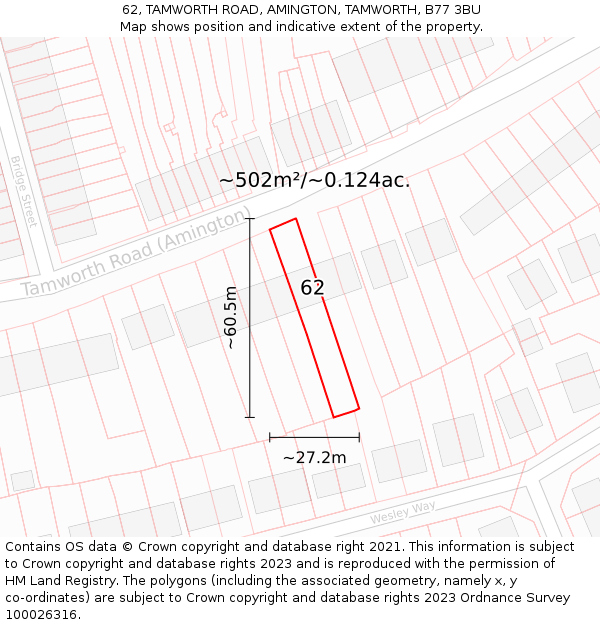 62, TAMWORTH ROAD, AMINGTON, TAMWORTH, B77 3BU: Plot and title map