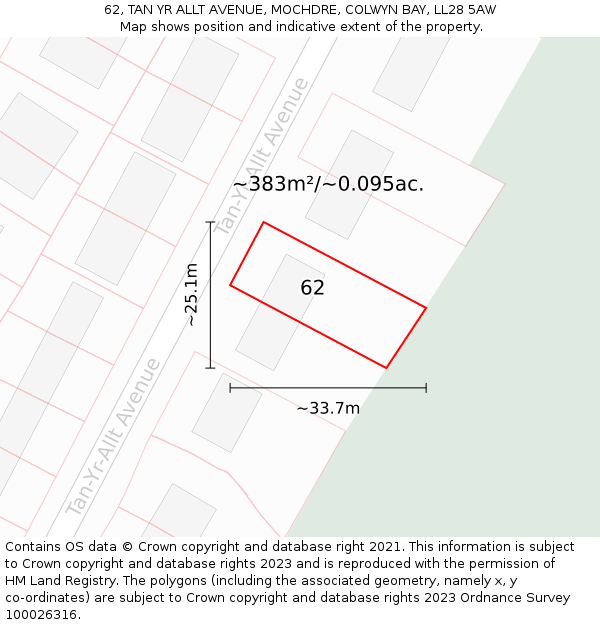 62, TAN YR ALLT AVENUE, MOCHDRE, COLWYN BAY, LL28 5AW: Plot and title map