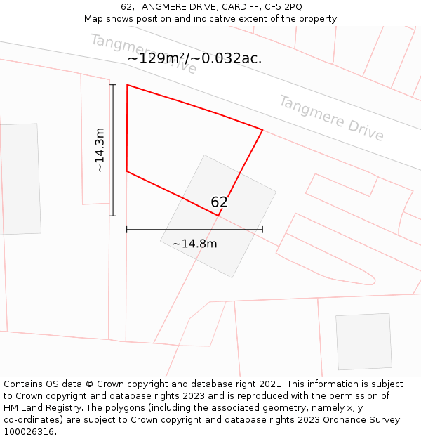 62, TANGMERE DRIVE, CARDIFF, CF5 2PQ: Plot and title map