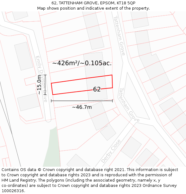 62, TATTENHAM GROVE, EPSOM, KT18 5QP: Plot and title map