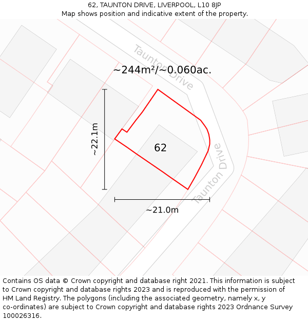 62, TAUNTON DRIVE, LIVERPOOL, L10 8JP: Plot and title map