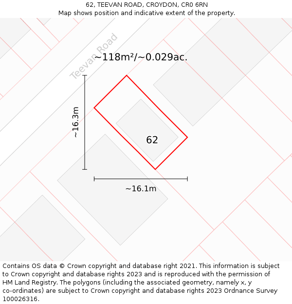 62, TEEVAN ROAD, CROYDON, CR0 6RN: Plot and title map