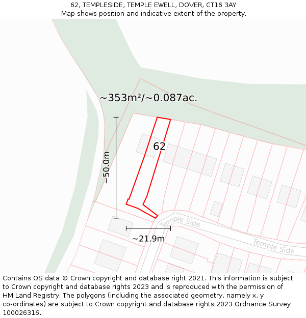 62, TEMPLESIDE, TEMPLE EWELL, DOVER, CT16 3AY: Plot and title map