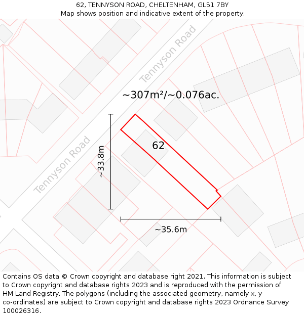62, TENNYSON ROAD, CHELTENHAM, GL51 7BY: Plot and title map