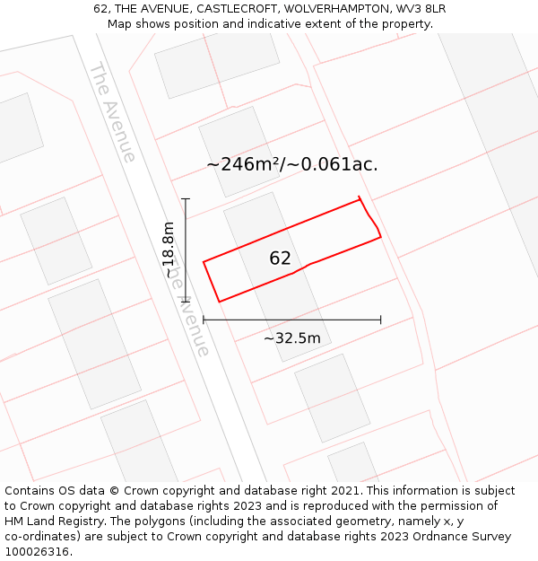 62, THE AVENUE, CASTLECROFT, WOLVERHAMPTON, WV3 8LR: Plot and title map