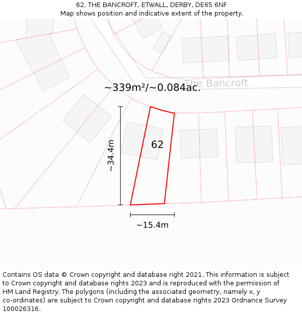 62, THE BANCROFT, ETWALL, DERBY, DE65 6NF: Plot and title map