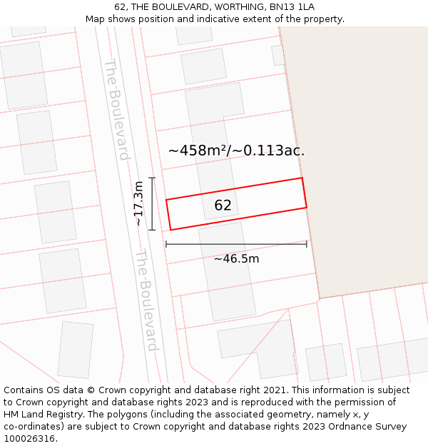 62, THE BOULEVARD, WORTHING, BN13 1LA: Plot and title map