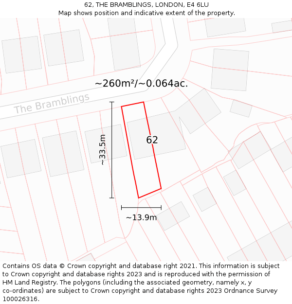 62, THE BRAMBLINGS, LONDON, E4 6LU: Plot and title map