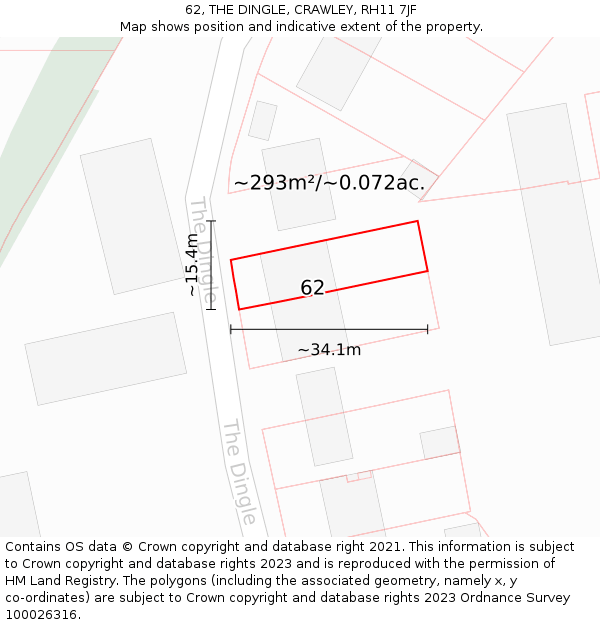62, THE DINGLE, CRAWLEY, RH11 7JF: Plot and title map