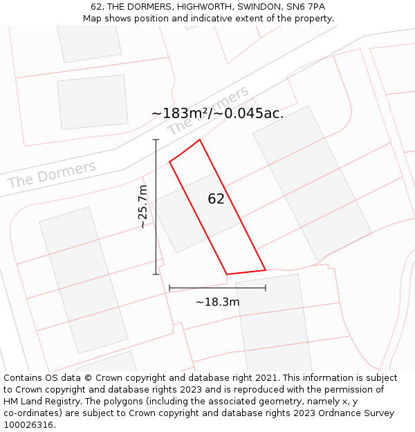 62, THE DORMERS, HIGHWORTH, SWINDON, SN6 7PA: Plot and title map
