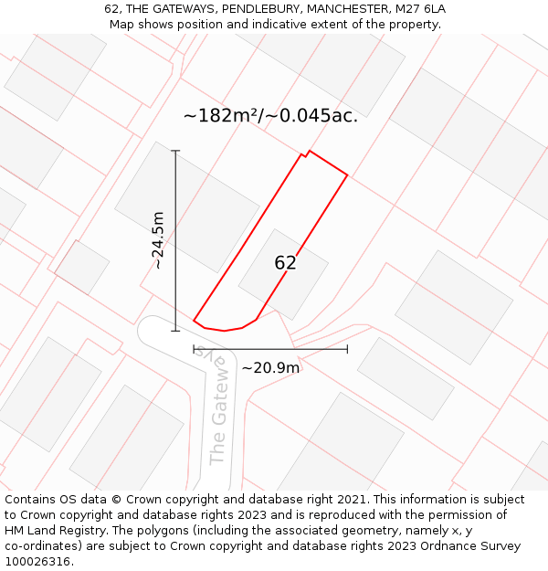 62, THE GATEWAYS, PENDLEBURY, MANCHESTER, M27 6LA: Plot and title map